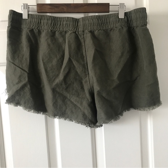 Express olive green linen blend drawstring cutoff shorts - Picture 2 of 7